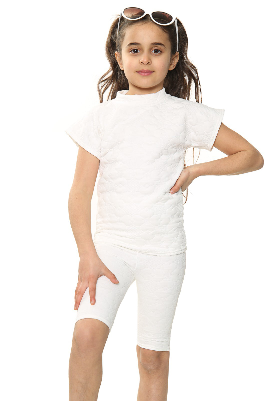 Girls Quilted Cycling Shorts Set - White