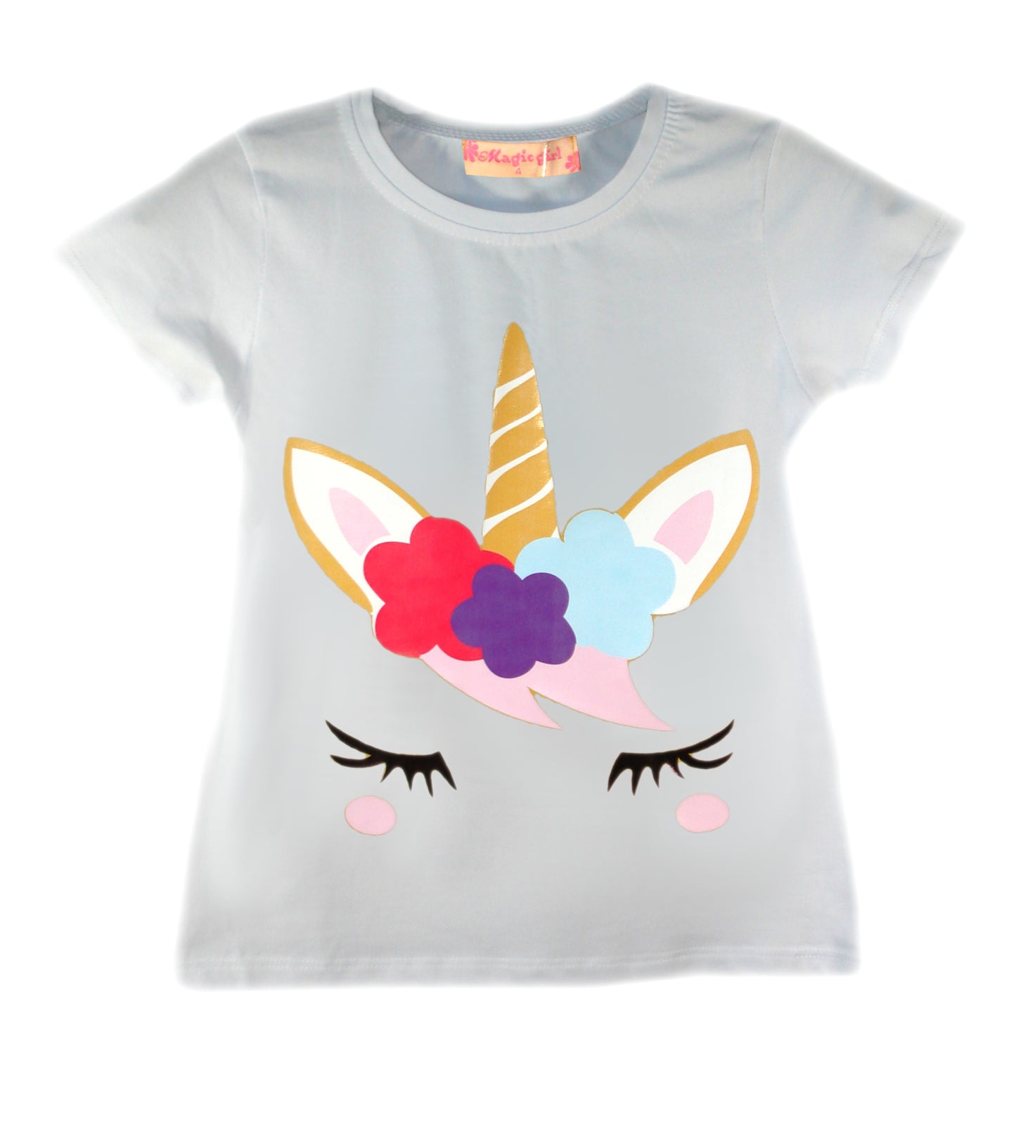 Girls Dab Unicorn T-Shirt - White Lashes