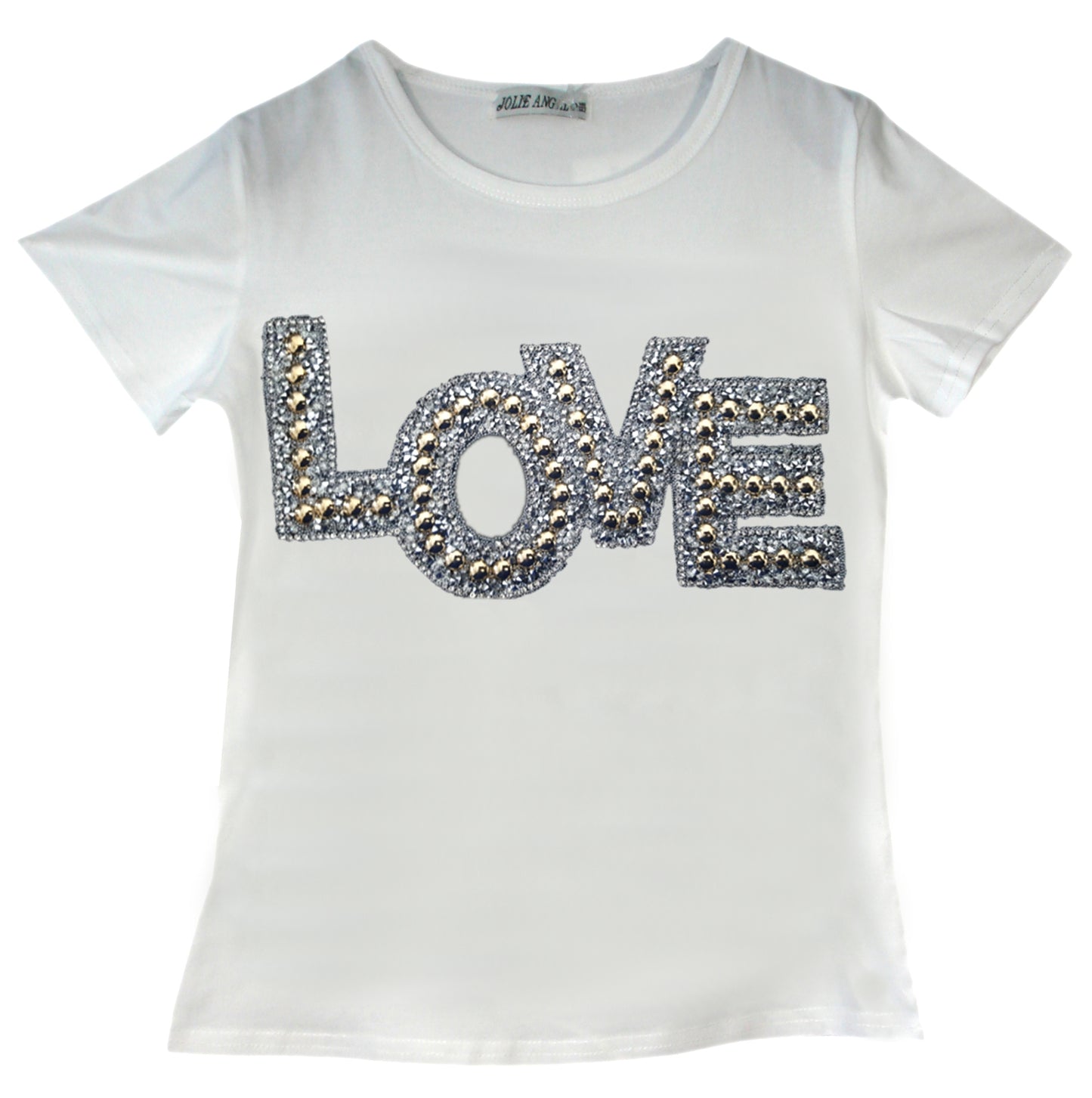 Girls Shiny Love & Trainers Print T-Shirts - White Love