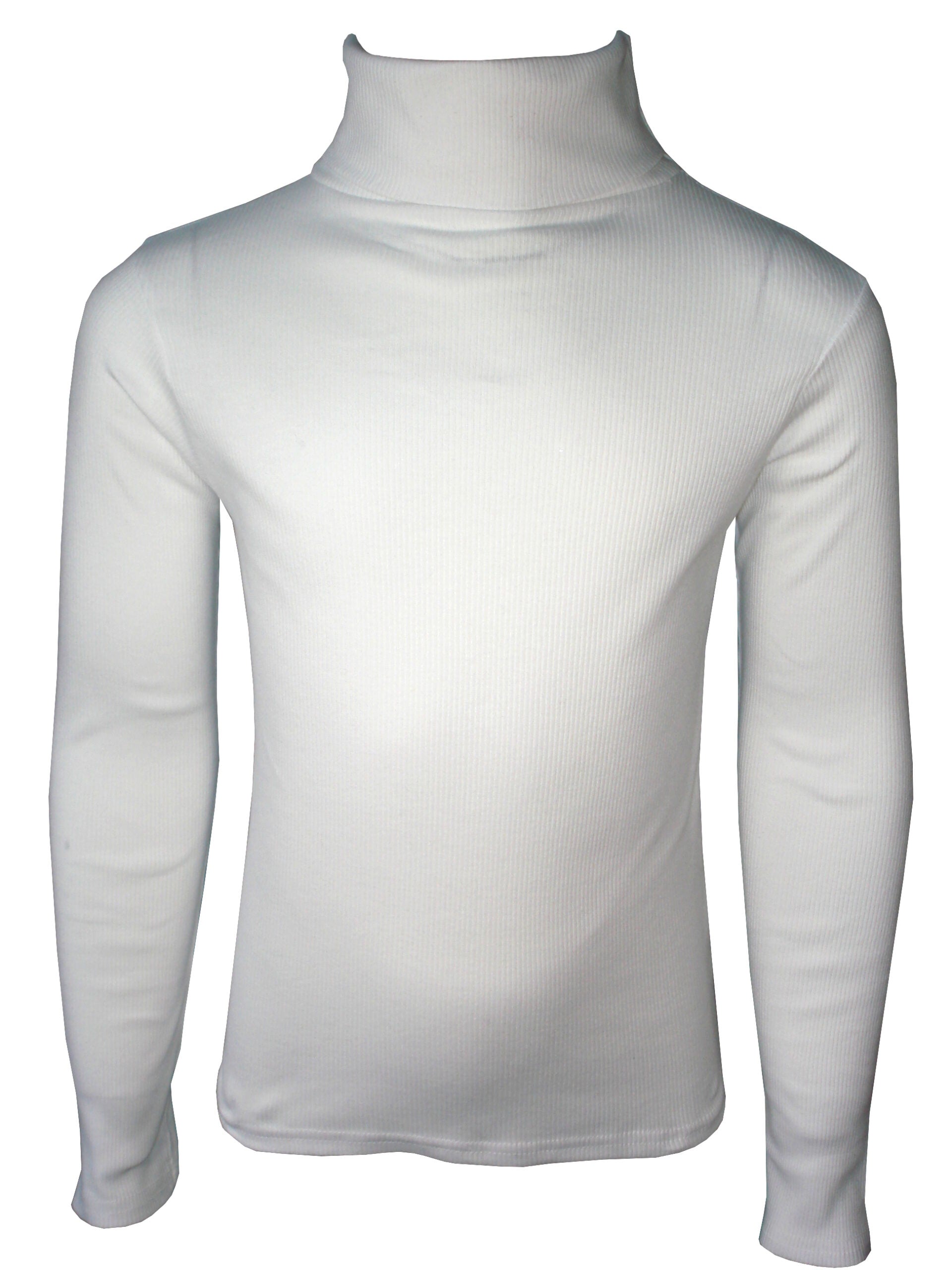 Girls Ribbed Polo Neck Tops - White Rib