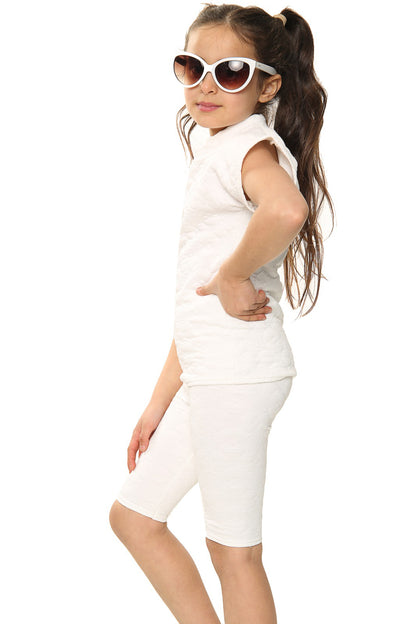 Girls Quilted Cycling Shorts Set - White