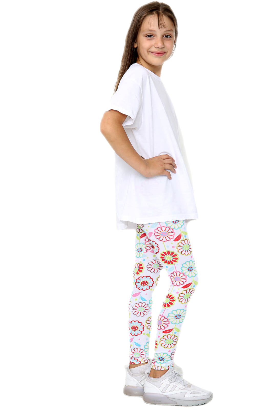 Girls Floral Leggings - White