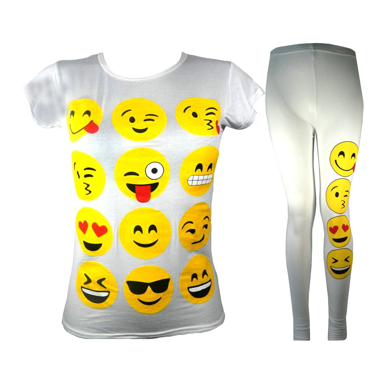 Girls Funny Faces Leggings - White