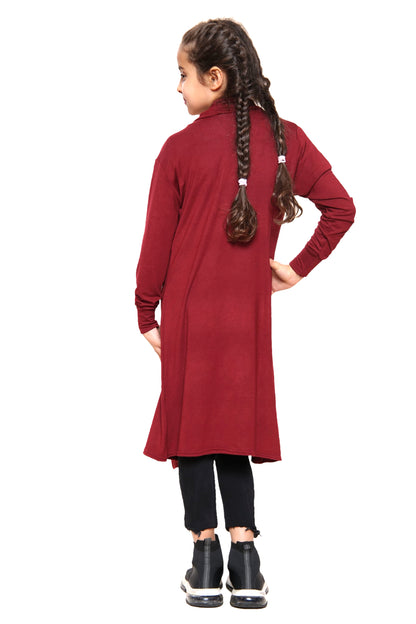 Girls Long Boyfriend Cardigan - WIne Red