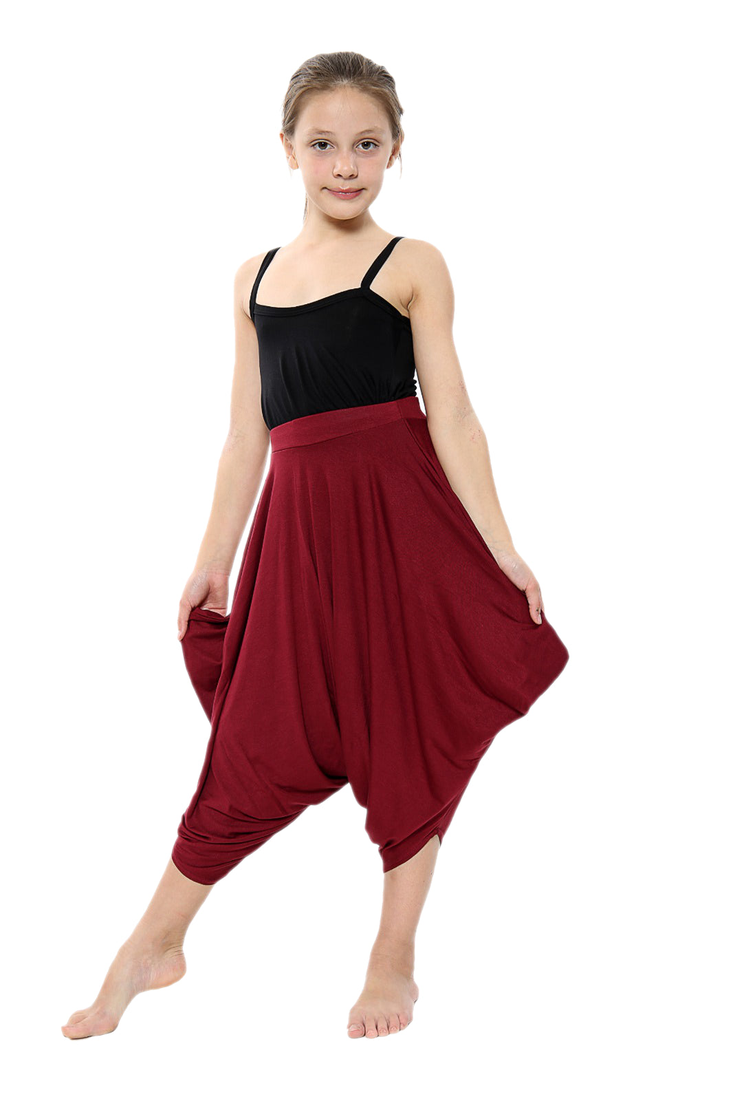 Girls Draping Romper Skirt - Wine Red