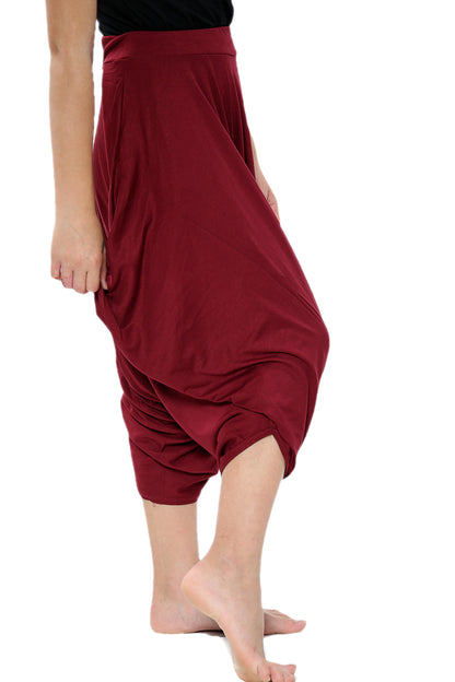 Girls Draping Romper Skirt - Wine Red