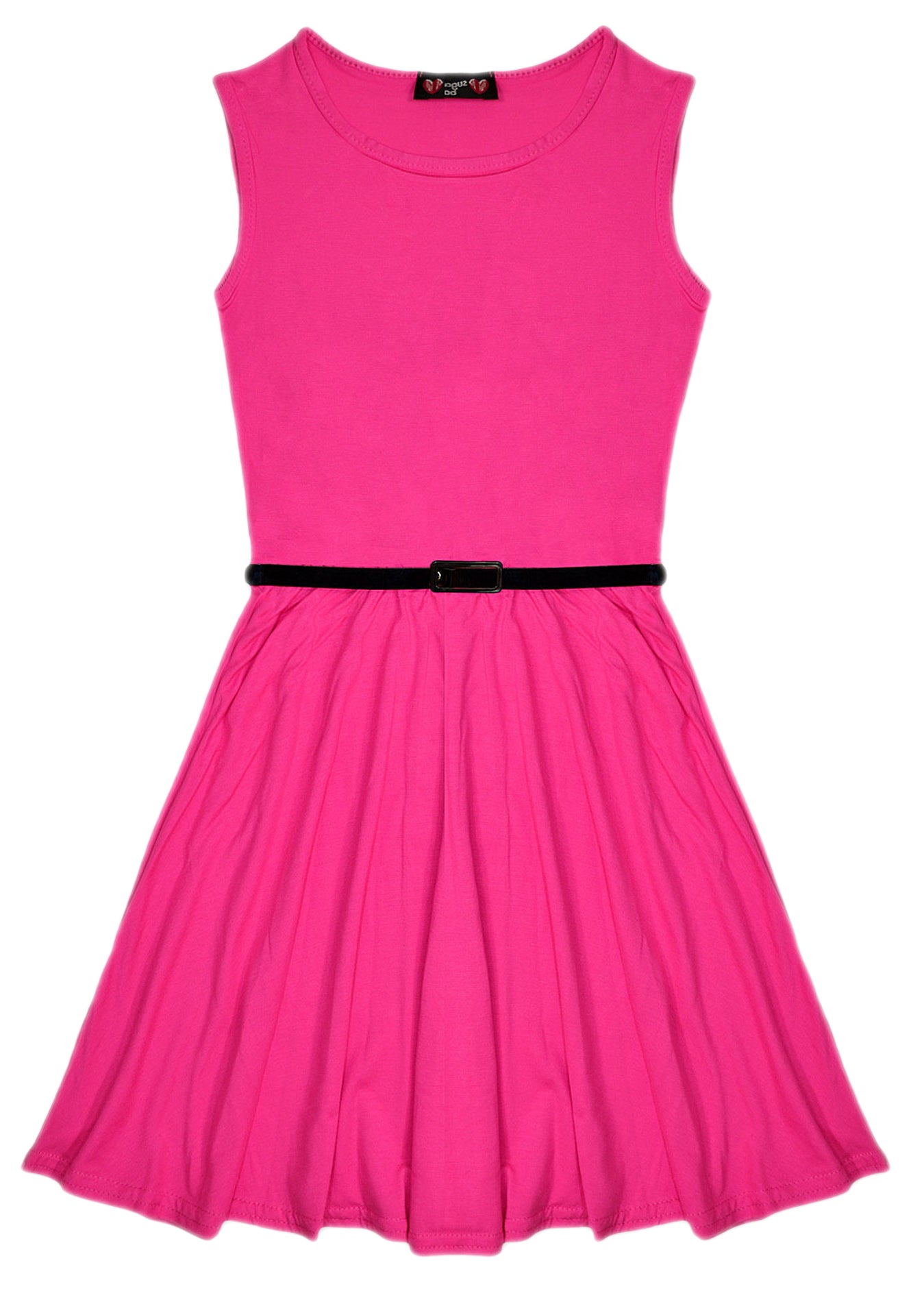 New Girls Plain Retro Skater Dress with Belt Age Size 7 8 9 10 11 12 13 years