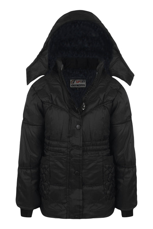 Girls Quilted School Jacket - Black