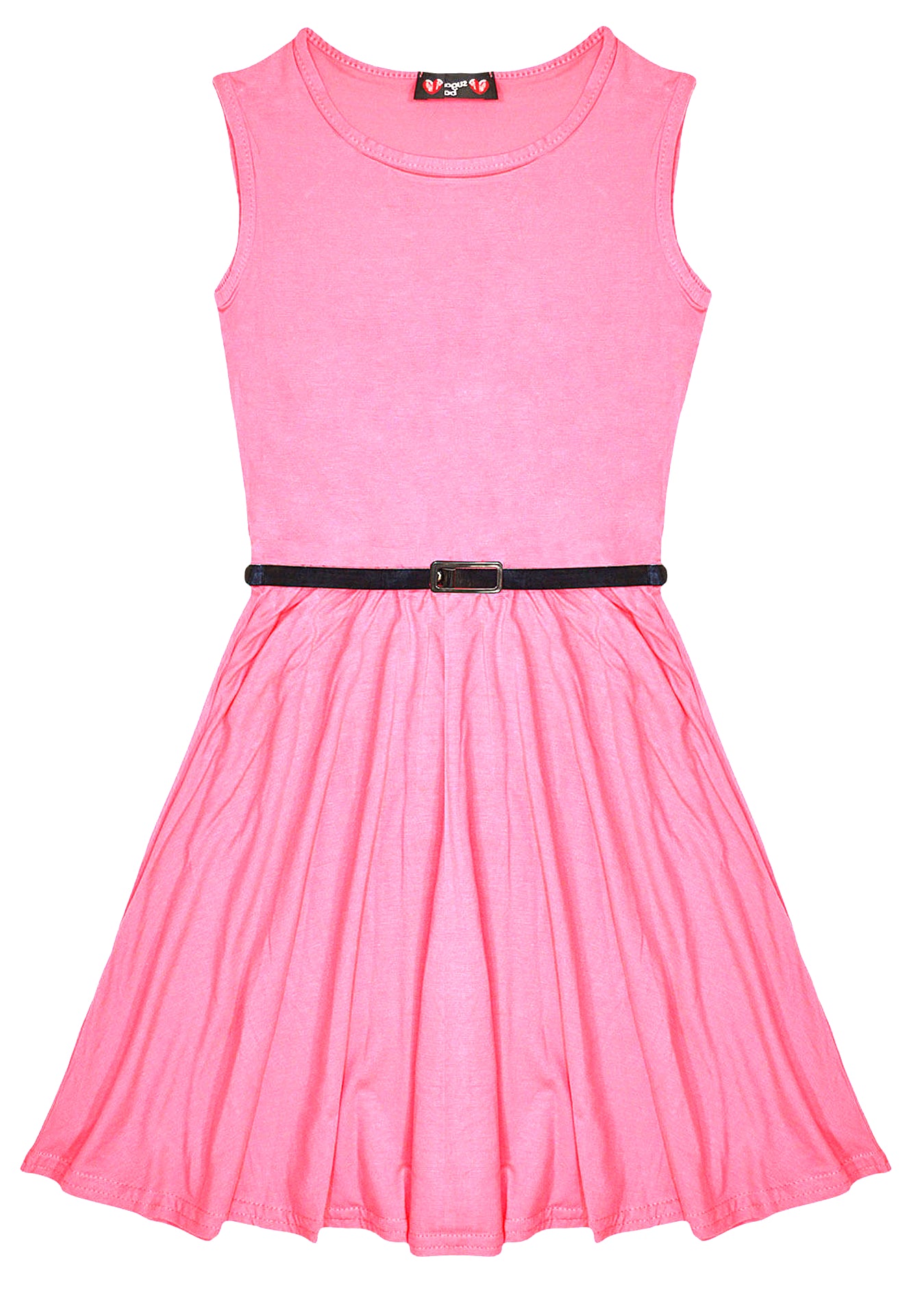 New Girls Plain Retro Skater Dress with Belt Age Size 7 8 9 10 11 12 13 years