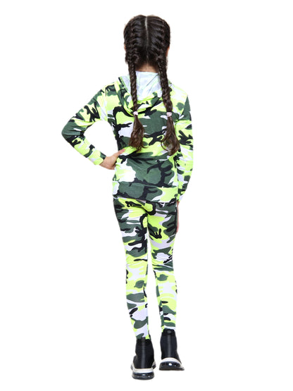 Girls Camouflage Hooded Top and Leggings Tracksuit - Yellow