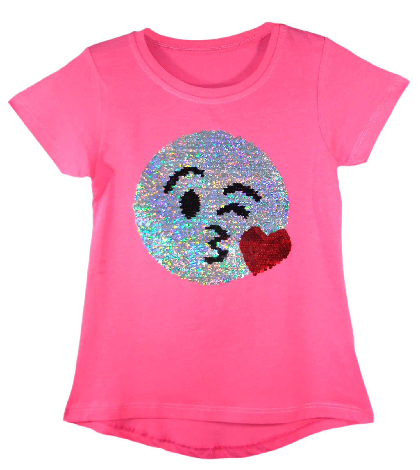 Girls Shiny Sequin Face T-Shirt