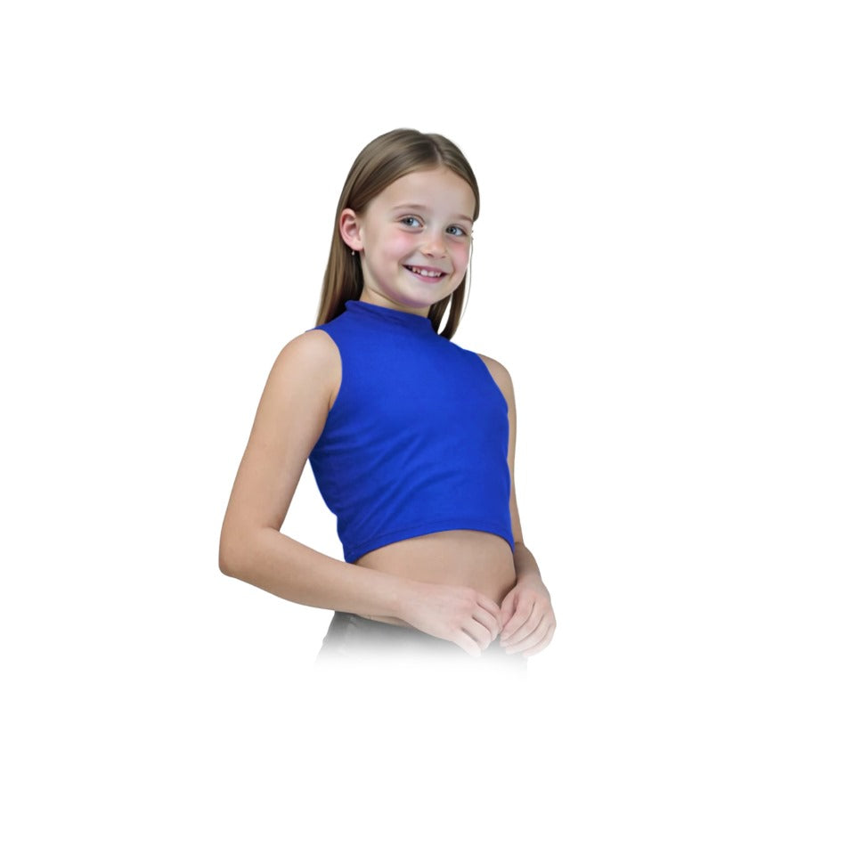 Girls Turtle Neck Crop Sleeveless Vest Tank Top Lightweight Disco Dance,