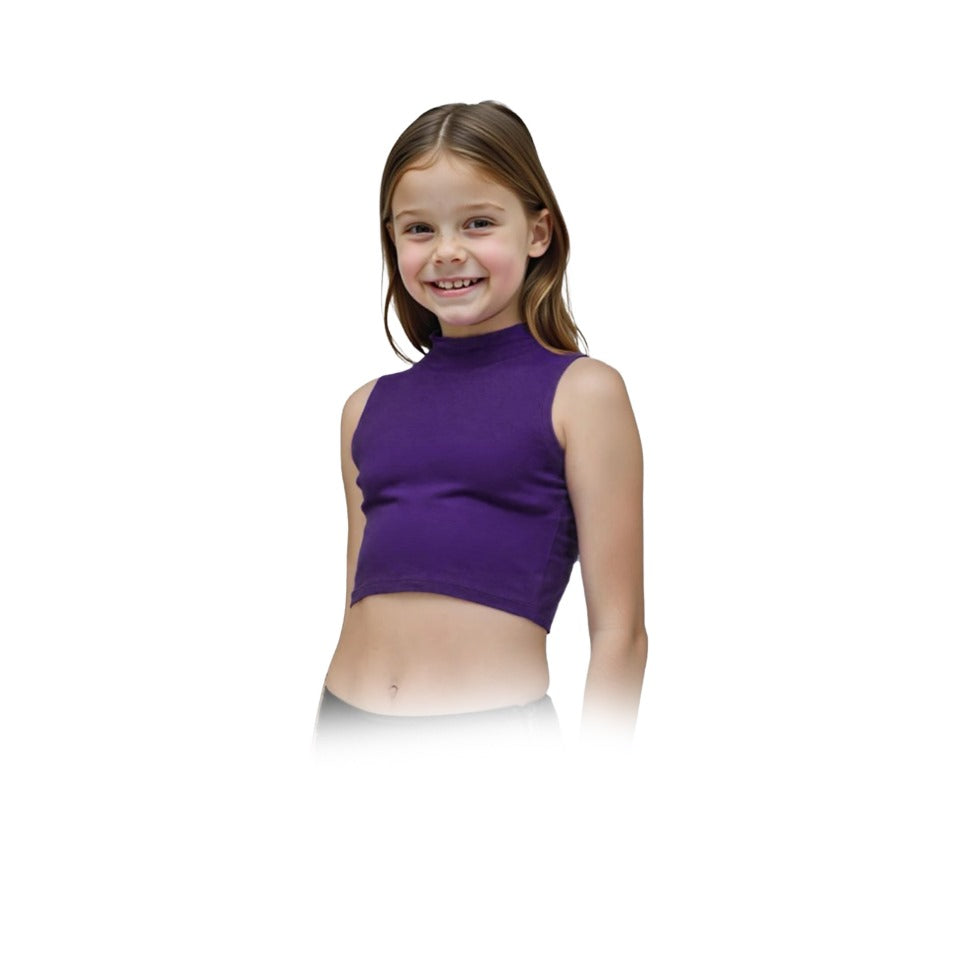 Girls Turtle Neck Crop Sleeveless Vest Tank Top Lightweight Disco Dance,