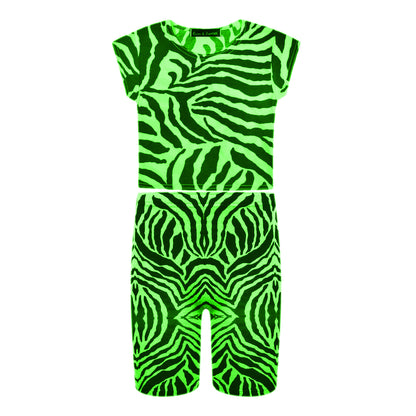 Girls Zebra Print Neon Crop Tops & Shorts