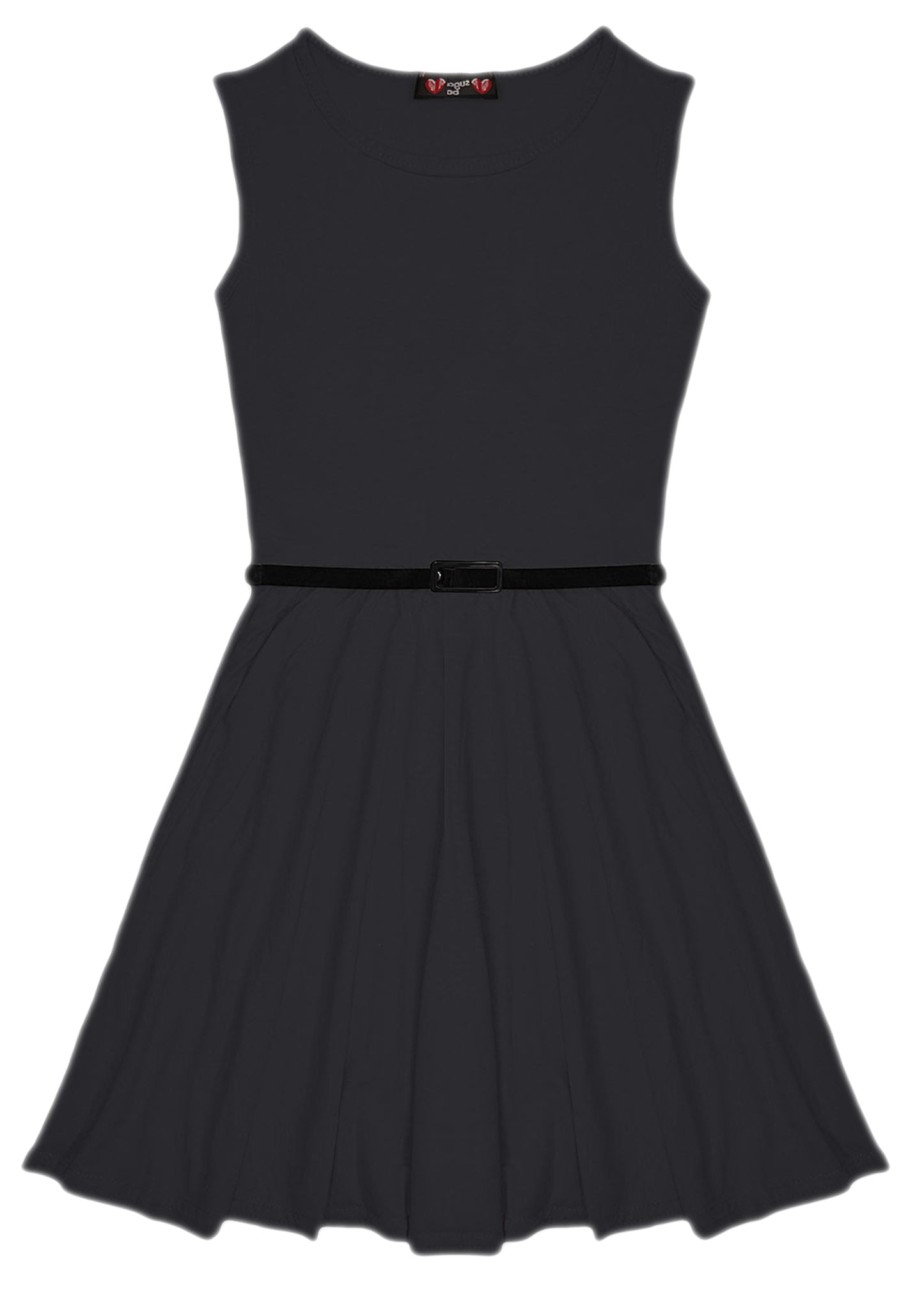 New Girls Plain Retro Skater Dress with Belt Age Size 7 8 9 10 11 12 13 years