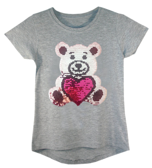 Girls Shiny Sequin Face T-Shirt