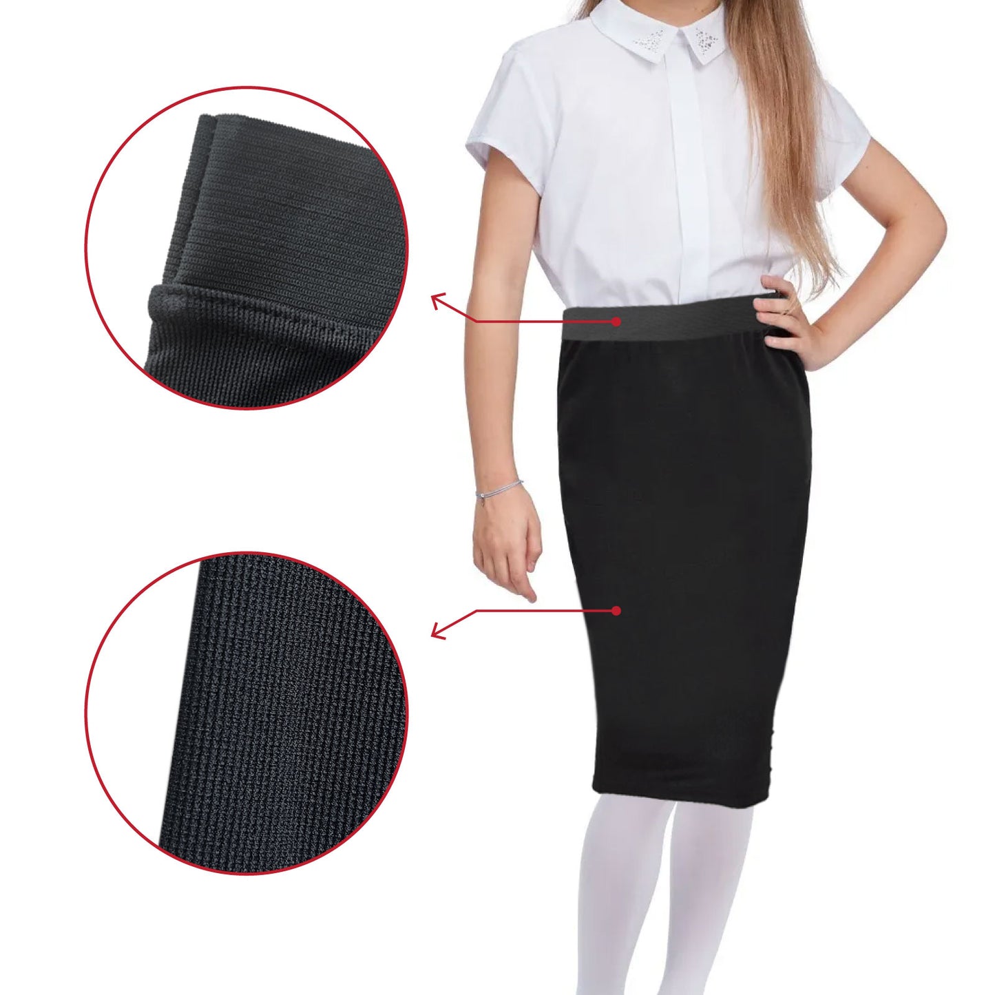 Girls School Pencil Skirt  with Elasticated Waist