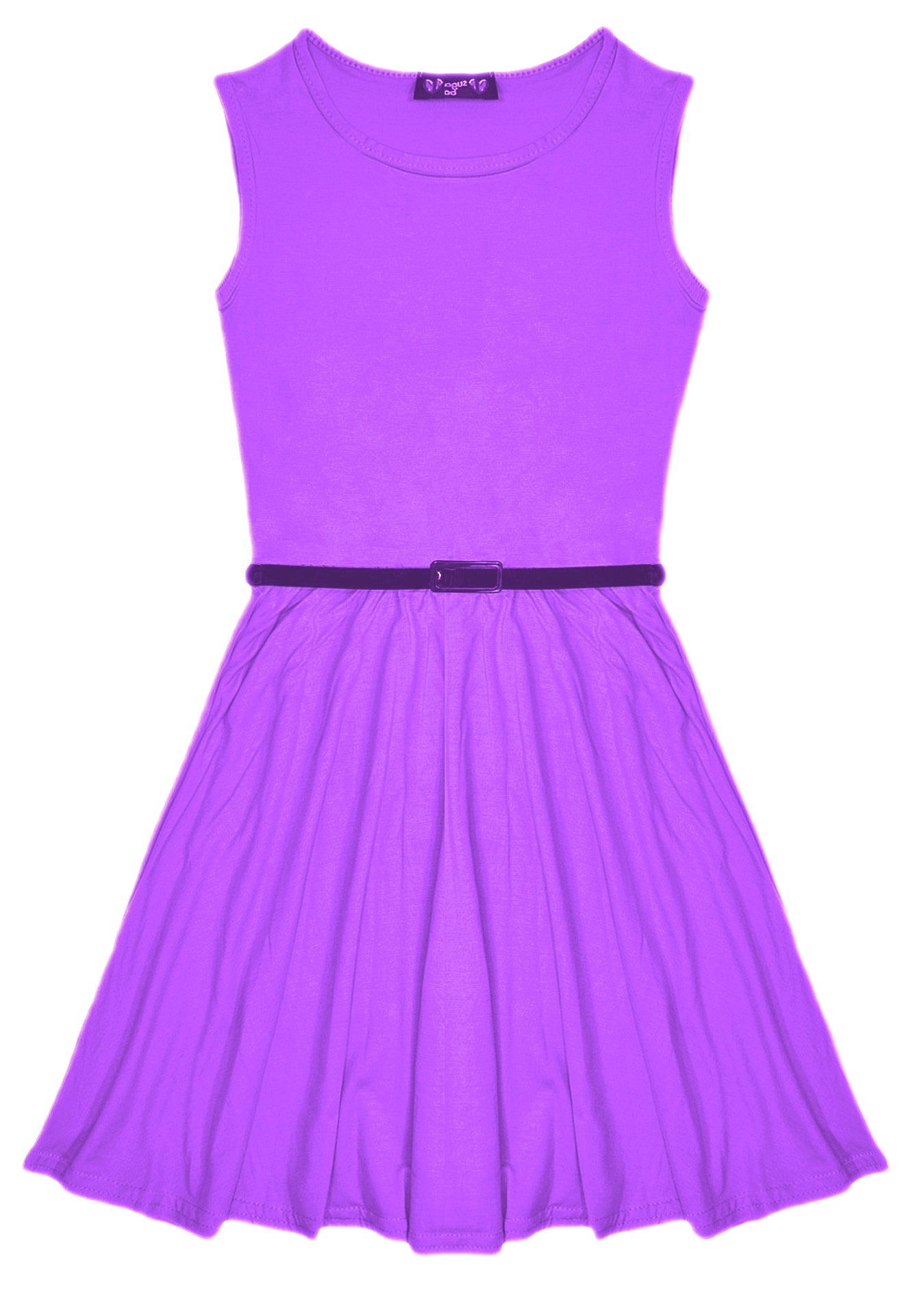 New Girls Plain Retro Skater Dress with Belt Age Size 7 8 9 10 11 12 13 years