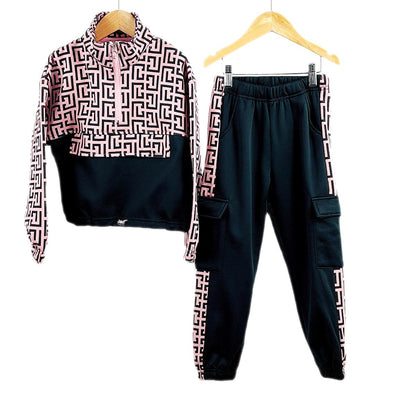 Girls Tracksuit Greek Key Print Outfits