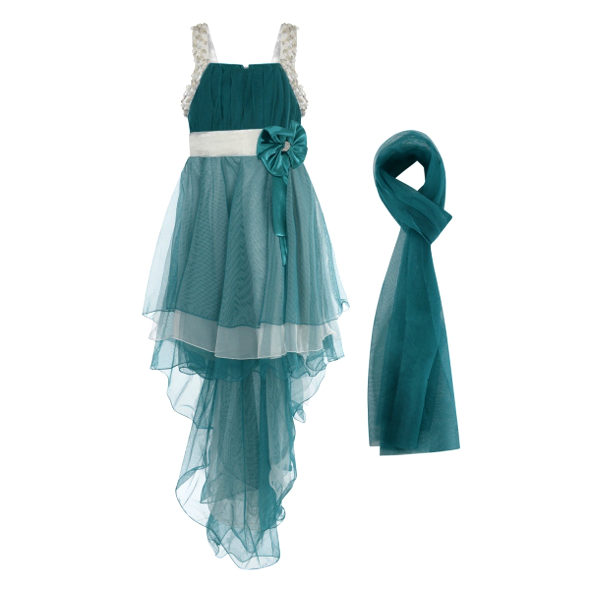 Girls Bridesmaids Long Party Dress - Jade