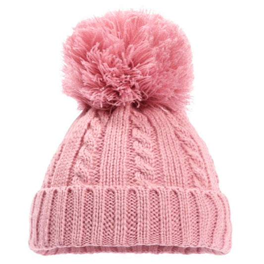 Knitted Bobble Hat - Pink
