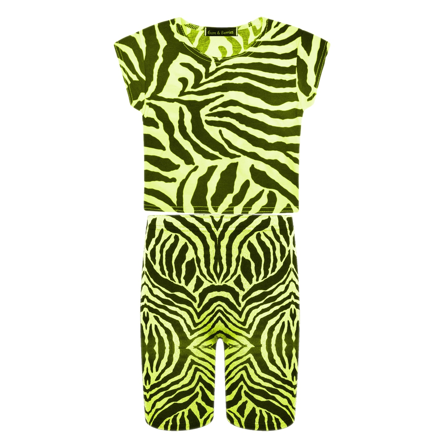 Girls Zebra Print Neon Crop Tops & Shorts
