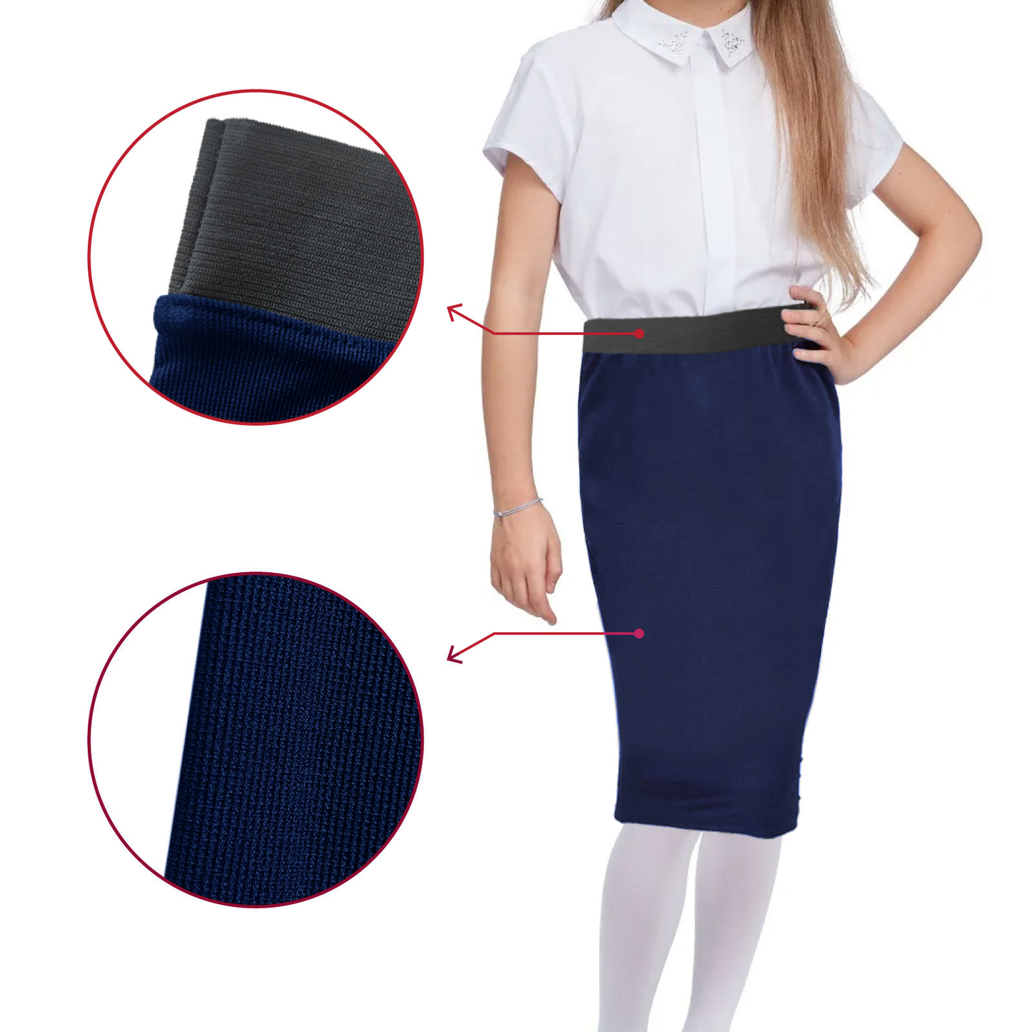 Girls School Pencil Skirt  with Elasticated Waist