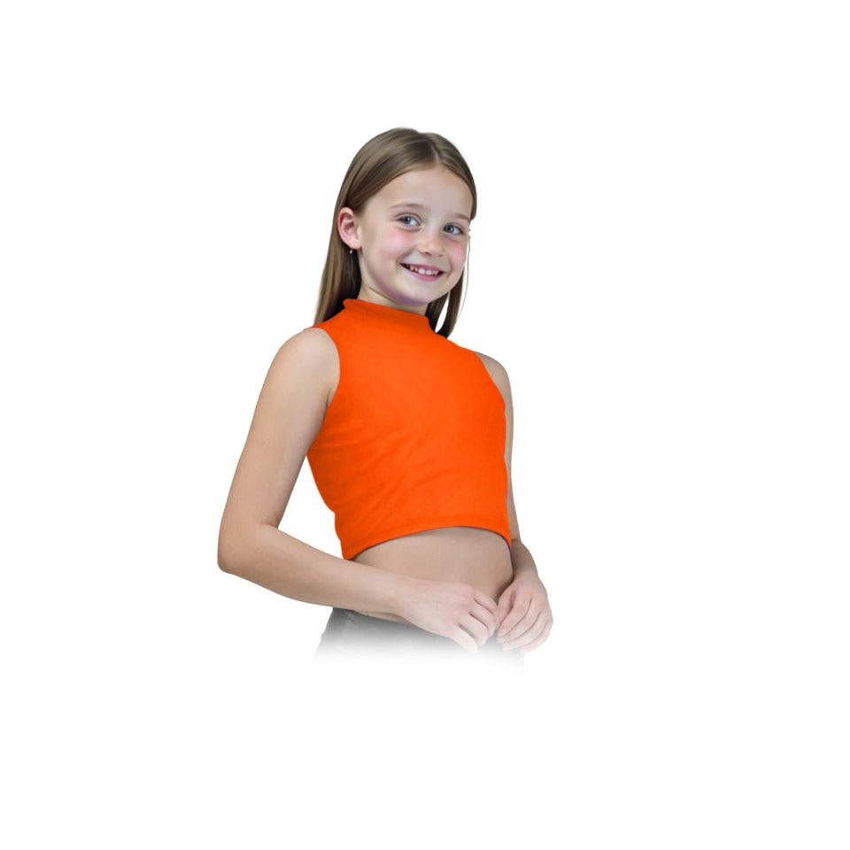 Girls Turtle Neck Crop Sleeveless Vest Tank Top Lightweight Disco Dance,