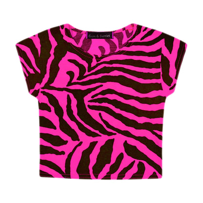 Girls Zebra Print Neon Crop Tops & Shorts