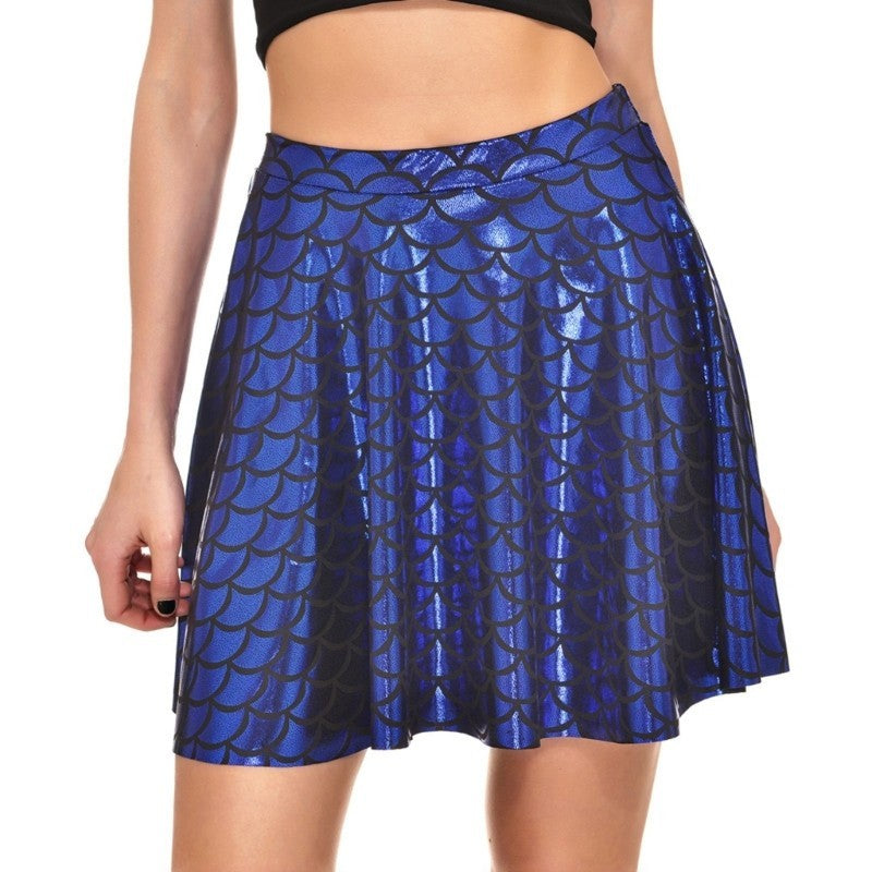 Girls Skater Skirt Mermaids Fish Scale Mini High Waist Pleated Flared Kids Party