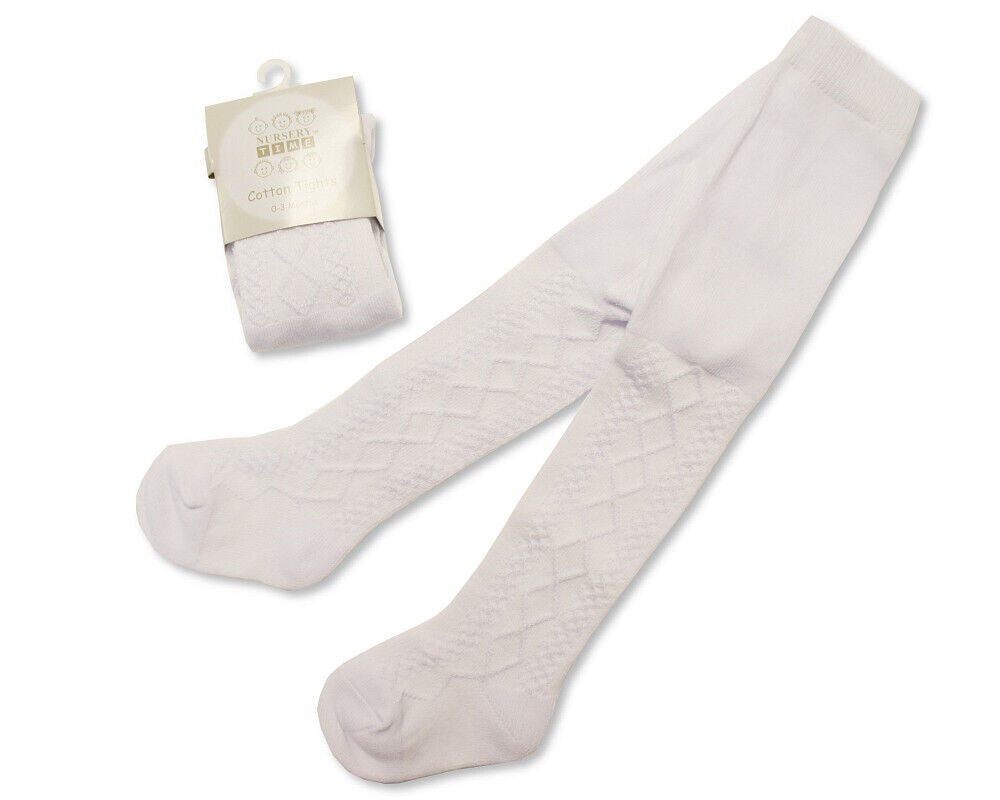 Baby Infant Cotton Tights Plain & Bow Babies Newborn - 24 Months / White & Pink