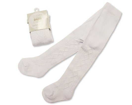 Baby Infant Cotton Tights Plain & Bow Babies Newborn - 24 Months / White & Pink