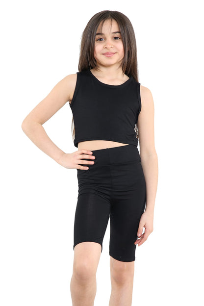 Girls Crop Top & Shorts Set Childrens 5 - 13 Years Summer Vest Top Cycle Shorts