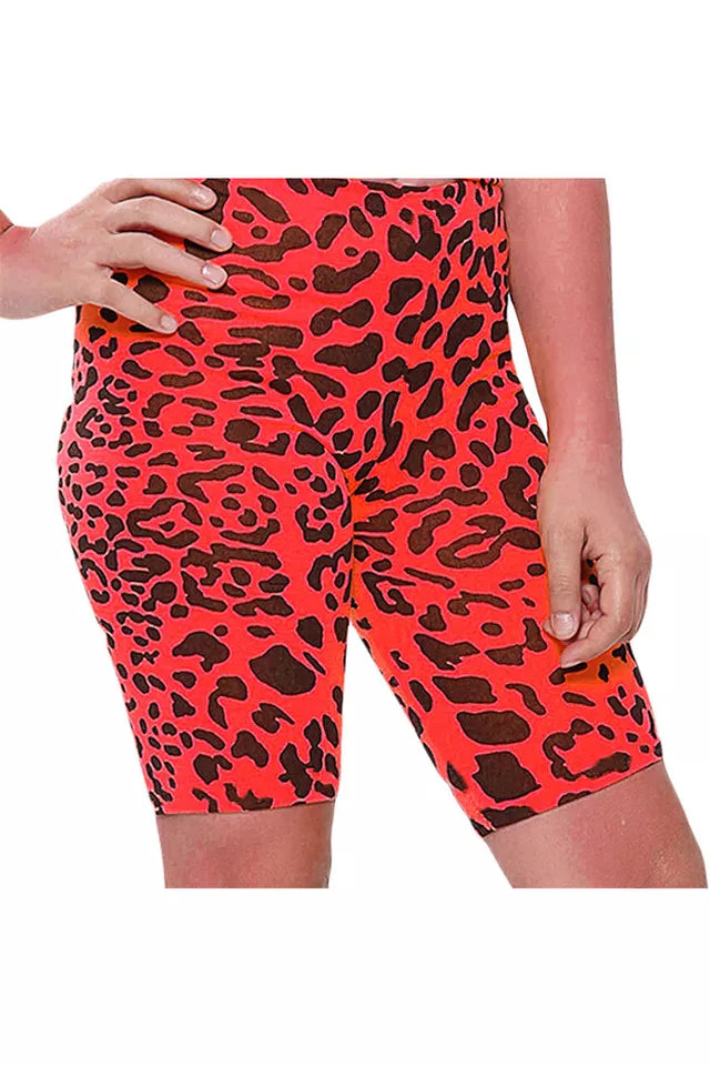 Girls Leopard Print Cycling Shorts Gymnastics Dance Pants