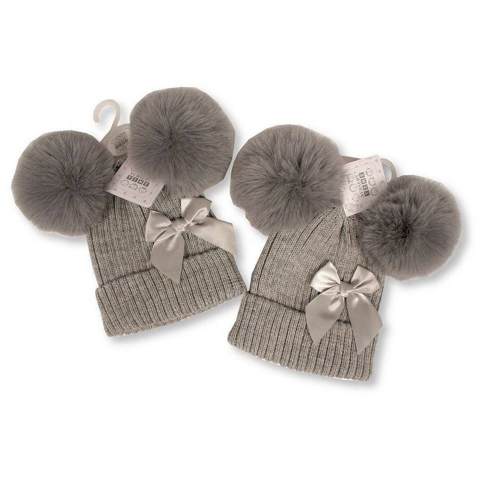 Baby Girl / Boy Woven Ribbed Bobble Beanie Hat Pompom Winter Cap Newborn - 12M