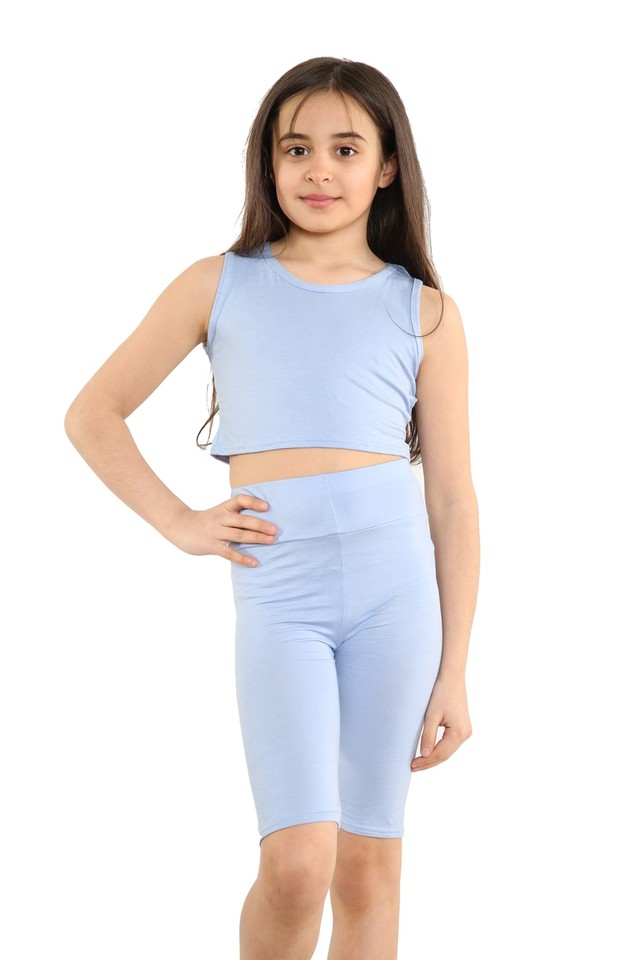 Girls Crop Top & Shorts Set Childrens 5 - 13 Years Summer Vest Top Cycle Shorts