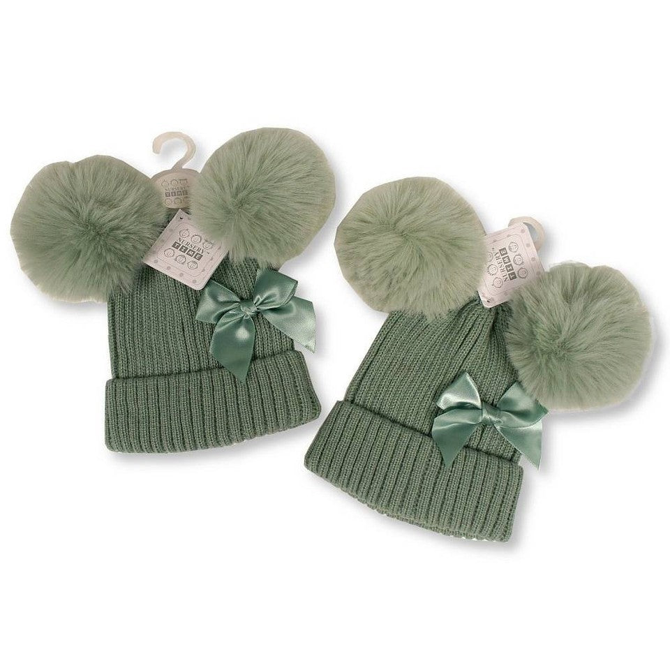 Baby Girl / Boy Woven Ribbed Bobble Beanie Hat Pompom Winter Cap Newborn - 12M