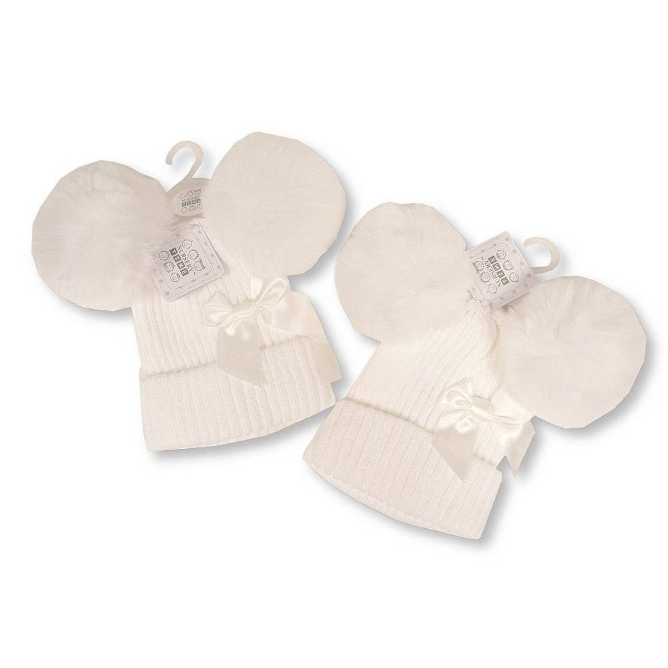 Baby Girl / Boy Woven Ribbed Bobble Beanie Hat Pompom Winter Cap Newborn - 12M