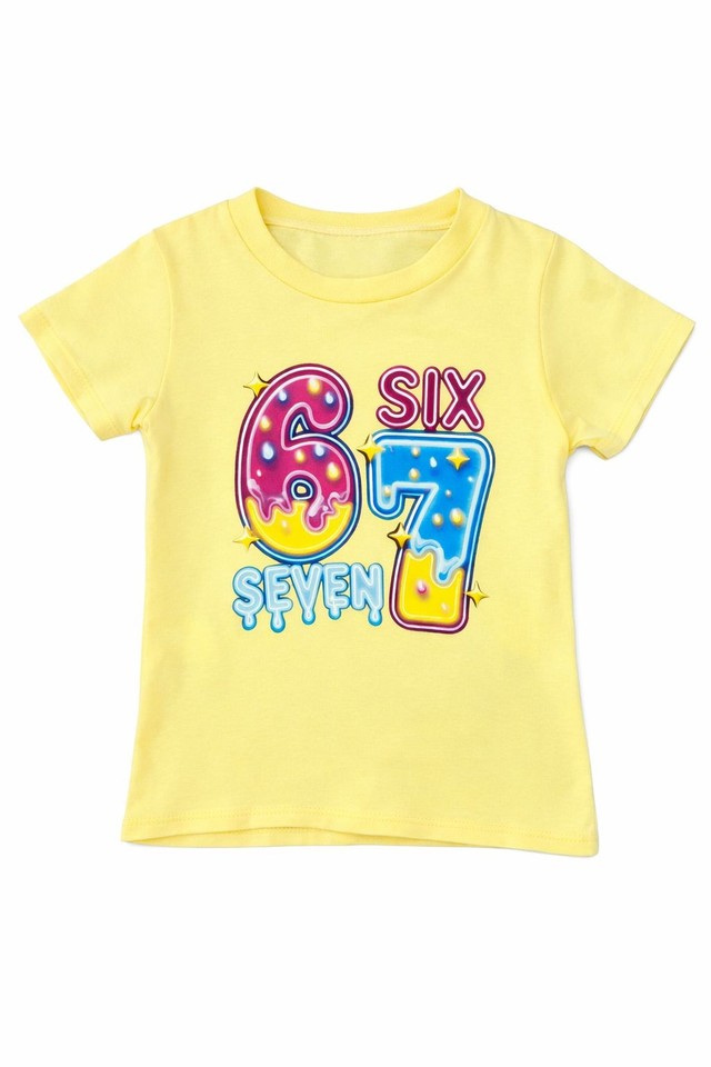 Girls Unisex Kids T-Shirt 3–14 Years Colourful 6 7 Six Seven Design Top Trend