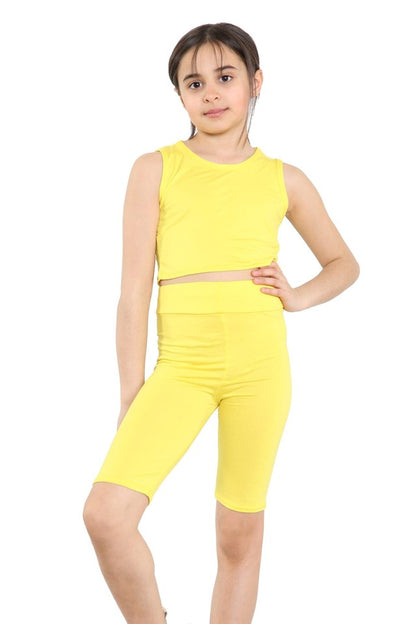 Girls Crop Top & Shorts Set Childrens 5 - 13 Years Summer Vest Top Cycle Shorts