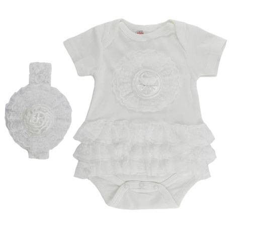 Baby Girl Bodysuit & Headband Set 0–9 Months White Ivory Floral Lace Ruffle