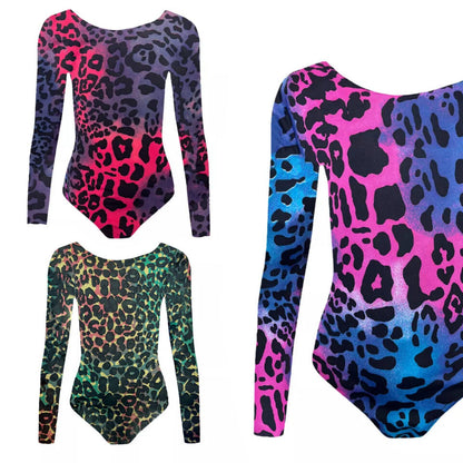 Girls Leotard Bodysuit Childrens Tie Dye Leopard Gymnastics Dance Ballet