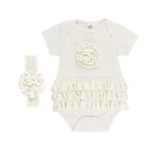Baby Girl Bodysuit & Headband Set 0–9 Months White Ivory Floral Lace Ruffle