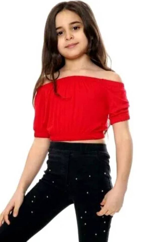 Girls Bardot Crop Top Childrens Off Shoulder Top Pullover 5 - 13 Years T-Shirt