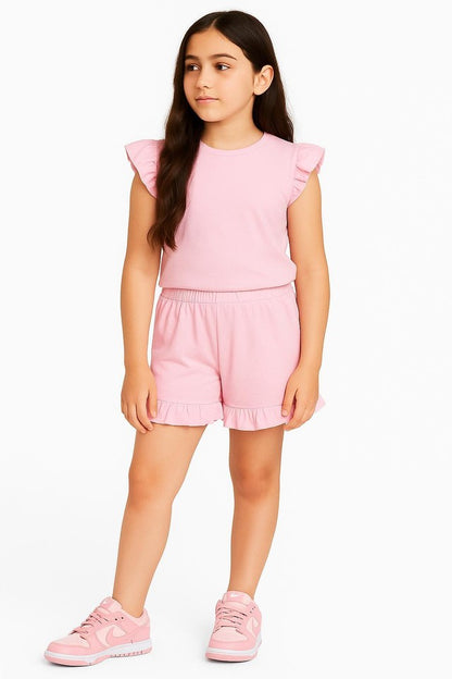 Girls Ruffled Shirt & Shorts Set Summer Holiday 5 - 13 Years 2 Piece Outfit