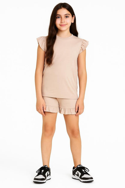 Girls Ruffled Shirt & Shorts Set Summer Holiday 5 - 13 Years 2 Piece Outfit