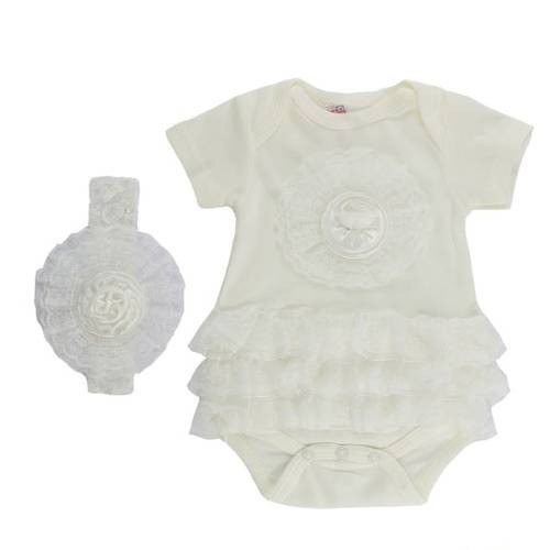 Baby Girl Bodysuit & Headband Set 0–9 Months White Ivory Floral Lace Ruffle