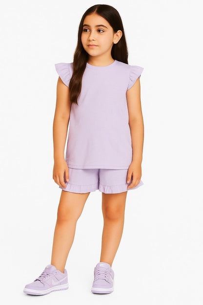 Girls Ruffled Shirt & Shorts Set Summer Holiday 5 - 13 Years 2 Piece Outfit