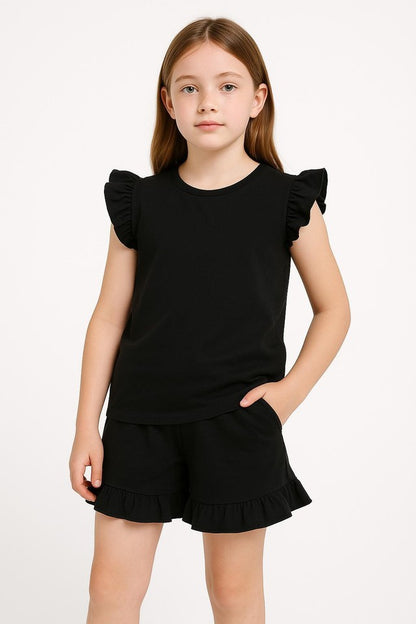 Girls Ruffled Shirt & Shorts Set Summer Holiday 5 - 13 Years 2 Piece Outfit