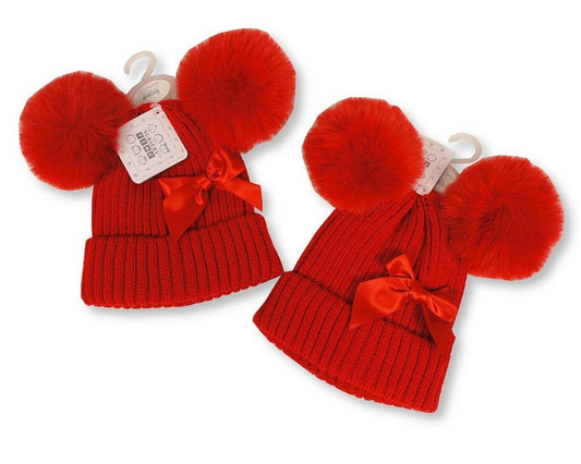 Baby Girl / Boy Woven Ribbed Bobble Beanie Hat Pompom Winter Cap Newborn - 12M